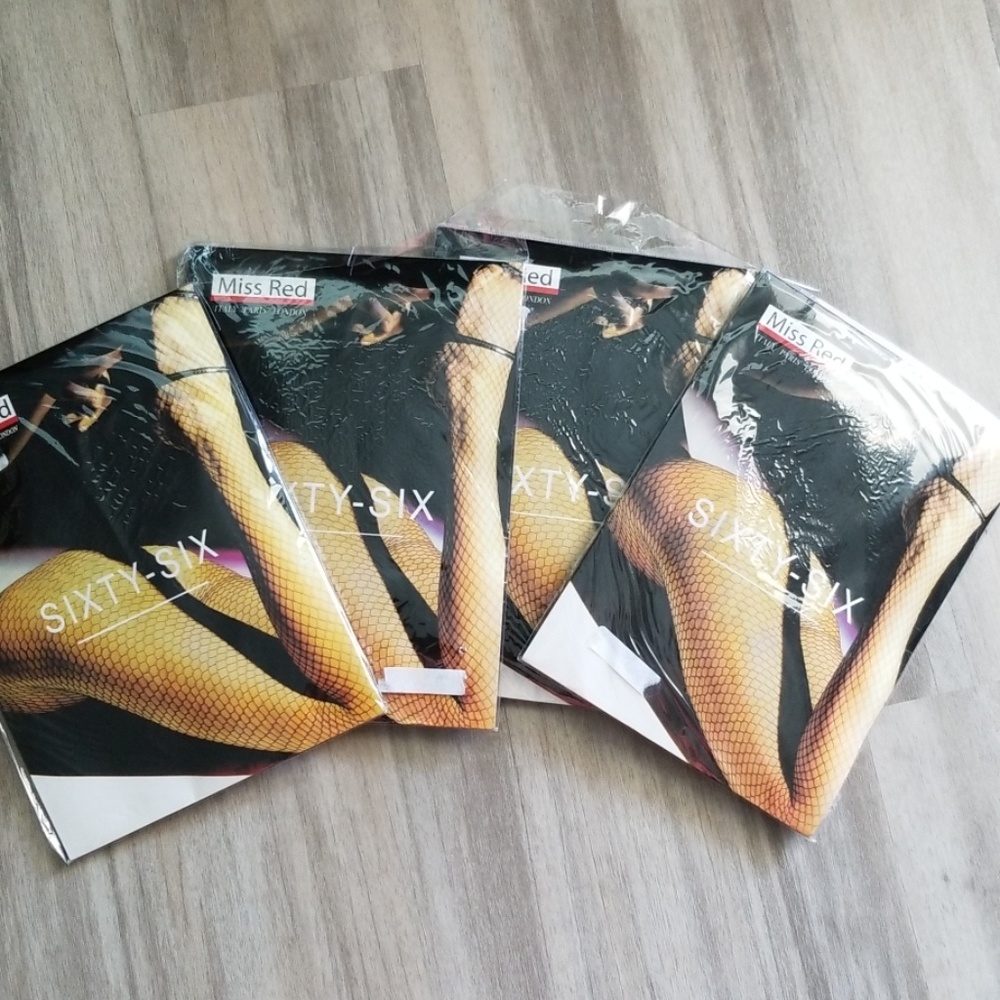 Miss Red Sixty Six Four Black Fishnet Hosiery Tights New in Wrap